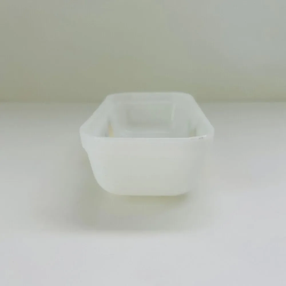 FIRE KING Gay Fad White Milk Glass Hand Painted Peach Fruit Pattern Loaf Pan